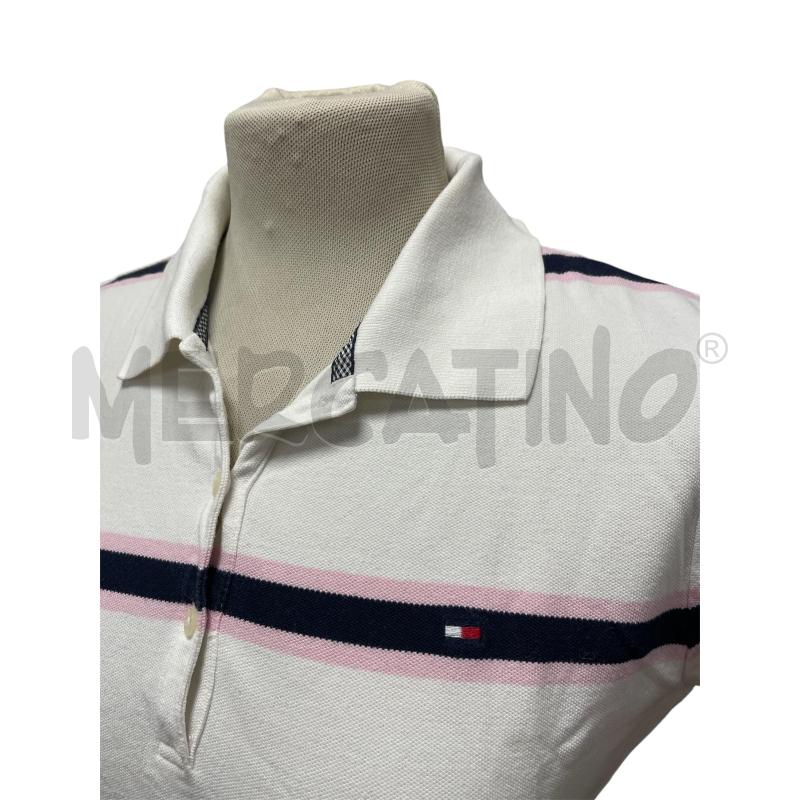 POLO DONNA  TOMMY HILFIGER BIANCO RIGHE BLU ROSA | Mercatino dell'Usato Torino via ceresole 4