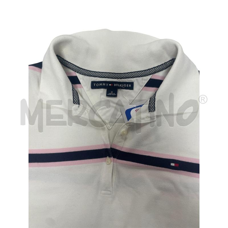 POLO DONNA  TOMMY HILFIGER BIANCO RIGHE BLU ROSA | Mercatino dell'Usato Torino via ceresole 5
