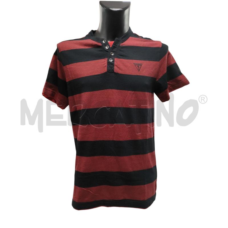 T SHIRT UOMO  GUESS NERO ROSSO RIGHE  | Mercatino dell'Usato Torino via ceresole 1