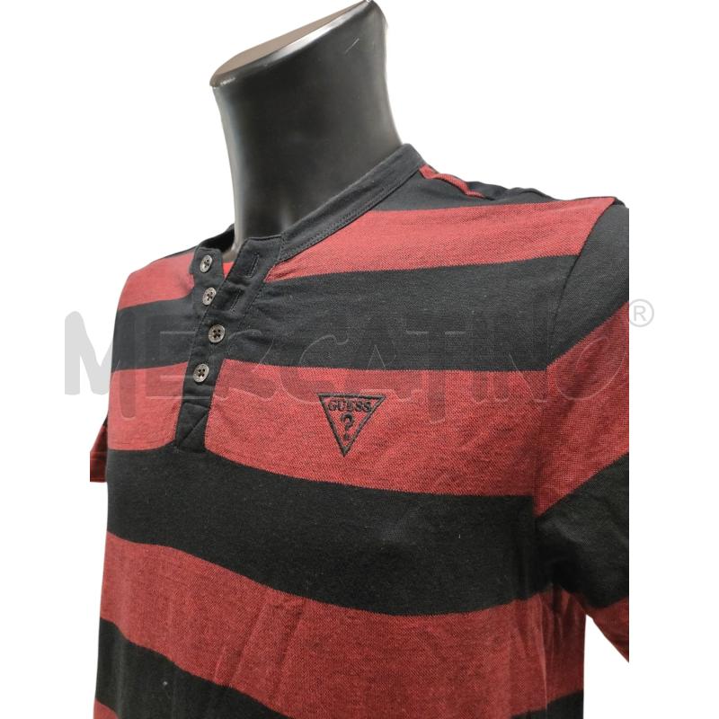 T SHIRT UOMO  GUESS NERO ROSSO RIGHE  | Mercatino dell'Usato Torino via ceresole 2