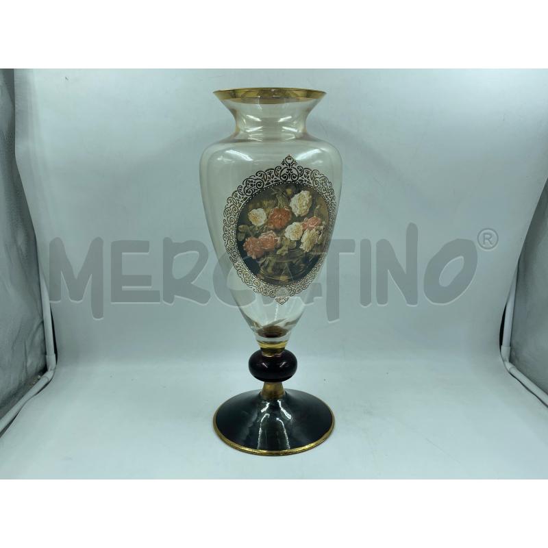 VASO VETRO FIORI DEC VIOLA E ORO | Mercatino dell'Usato Torino via ceresole 1