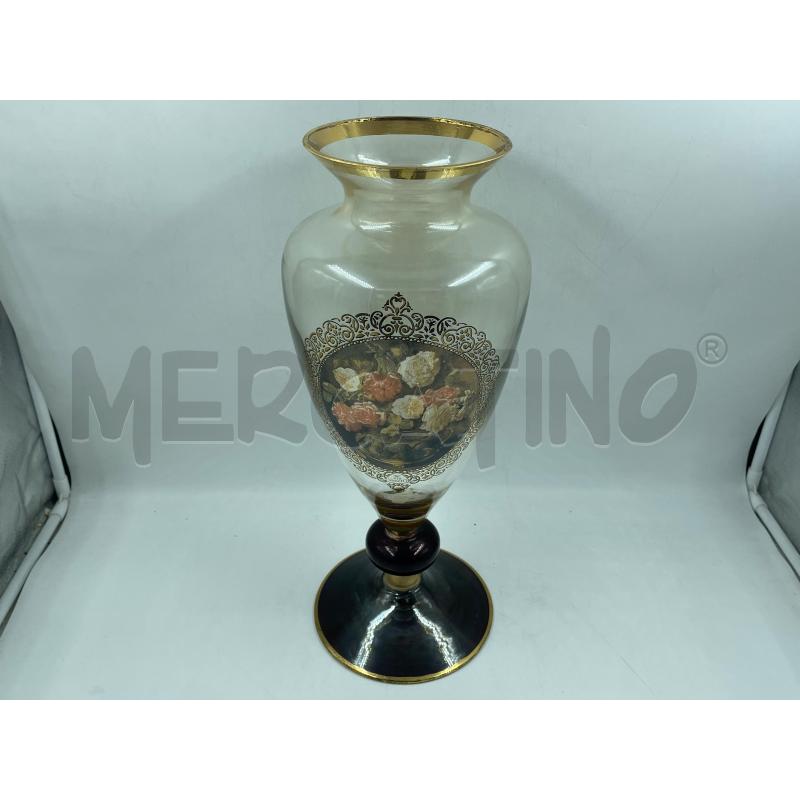 VASO VETRO FIORI DEC VIOLA E ORO | Mercatino dell'Usato Torino via ceresole 3