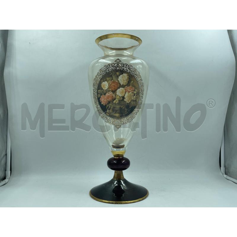 VASO VETRO FIORI DEC VIOLA E ORO | Mercatino dell'Usato Torino via ceresole 4