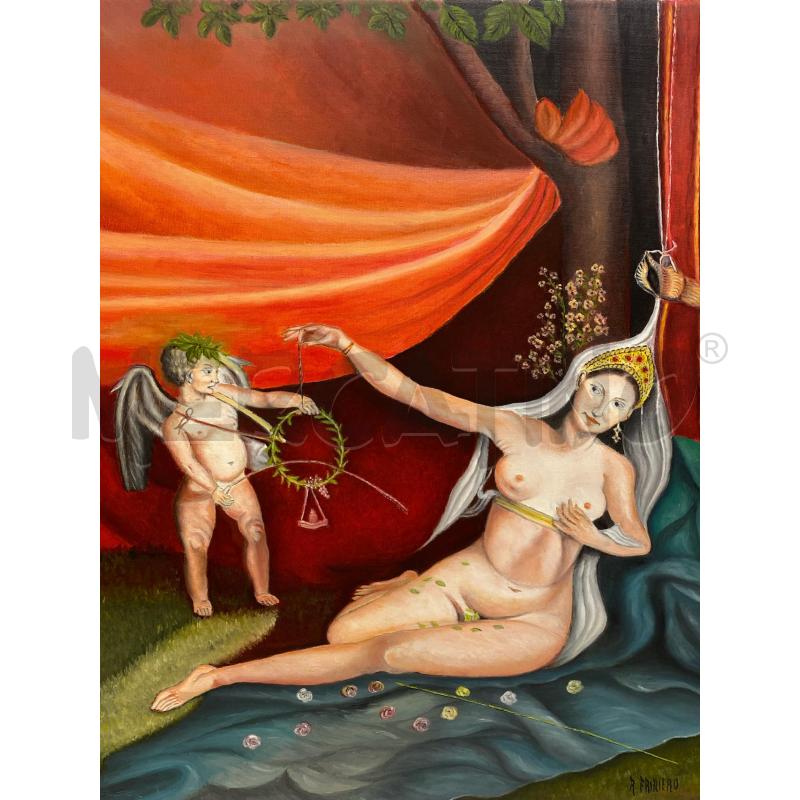 DIPINTO OLIO SU TELA NUDO CON PUTTO R.FRIZZIERO | Mercatino dell'Usato Torino c.so traiano 3
