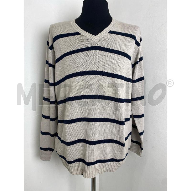 MAGLIONE UOMO SCOLLO A V BEIGE RIGHE BLU | Mercatino dell'Usato Torino c.so traiano 1