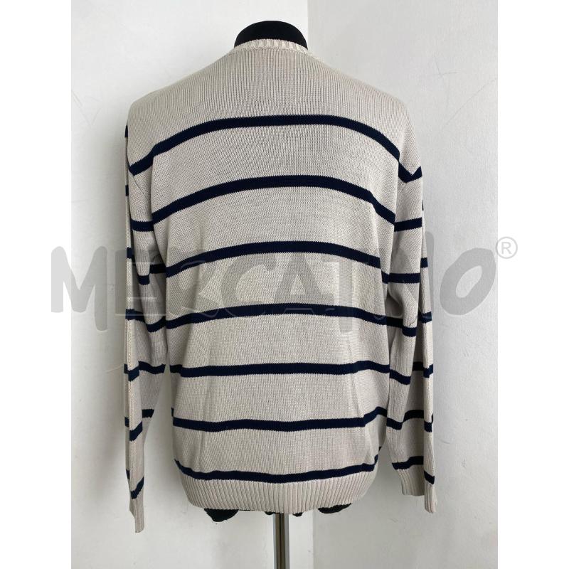 MAGLIONE UOMO SCOLLO A V BEIGE RIGHE BLU | Mercatino dell'Usato Torino c.so traiano 2