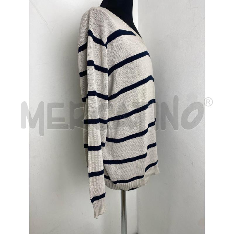 MAGLIONE UOMO SCOLLO A V BEIGE RIGHE BLU | Mercatino dell'Usato Torino c.so traiano 3