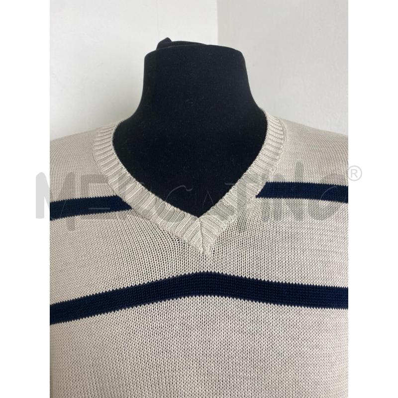 MAGLIONE UOMO SCOLLO A V BEIGE RIGHE BLU | Mercatino dell'Usato Torino c.so traiano 4