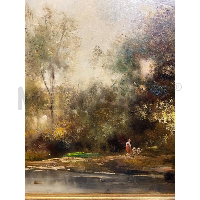 QUADRO OLIO SU TELA PAESAGGIO CON PASTORELLA | Mercatino dell'Usato Torino c.so traiano 3