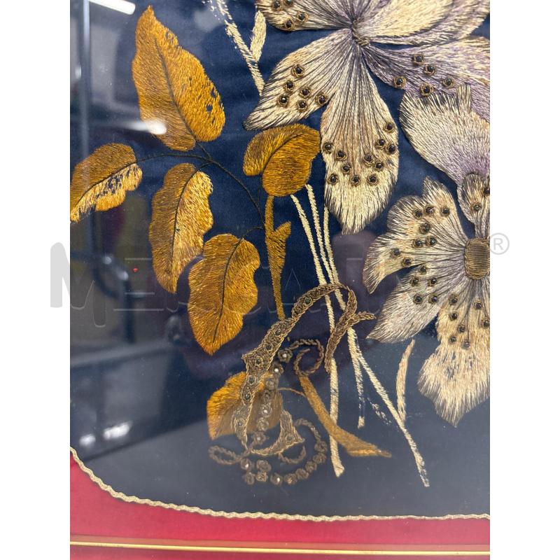 QUADRO RICAMO FLOREALE ANTICO  | Mercatino dell'Usato Torino c.so traiano 3