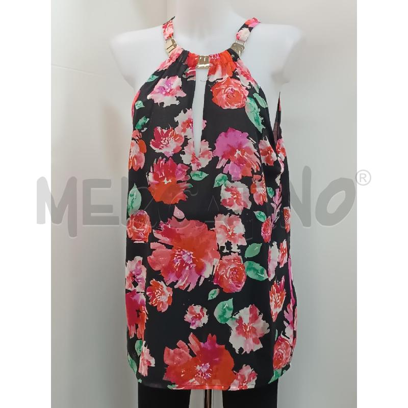 BLUSA DONNA GUESS SMANICATA NERA FLOREALE ROSSA ROSA | Mercatino dell'Usato Torino tenivelli 1