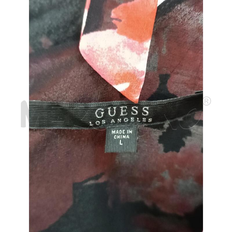 BLUSA DONNA GUESS SMANICATA NERA FLOREALE ROSSA ROSA | Mercatino dell'Usato Torino tenivelli 5