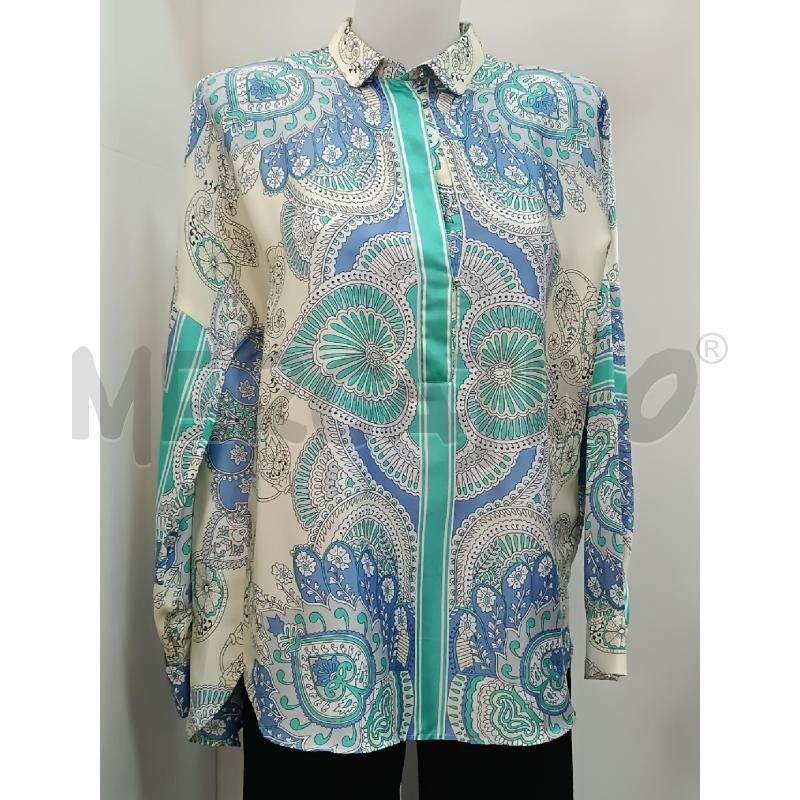 BLUSA DONNA MASSIMO DUTTI BEIGE BLU TURCHESE FANTASIA ARABESCHE  | Mercatino dell'Usato Torino tenivelli 1