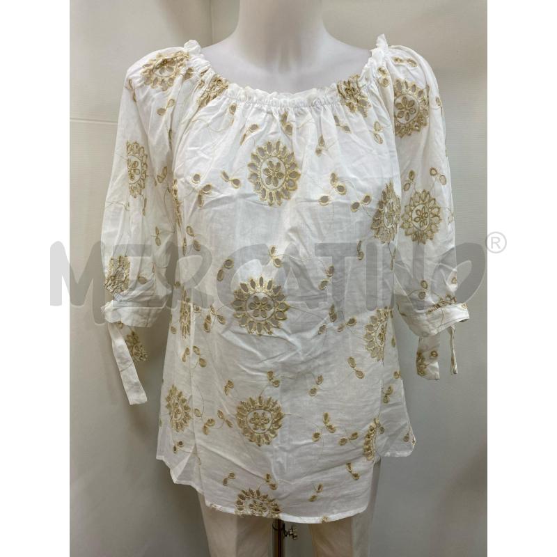 BLUSA DONNA NUNA LIE BIANCA RICAMI BEIGE 1/2MANICA  | Mercatino dell'Usato Torino tenivelli 1