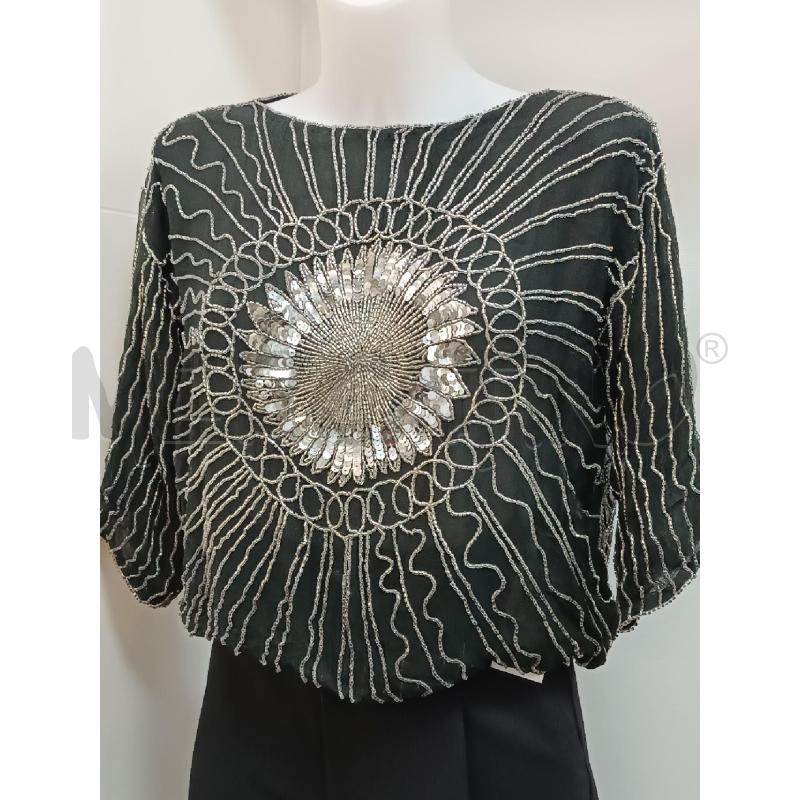BLUSA DONNA PIMKIE NERO PERLINE E STRASS ARGENTATE | Mercatino dell'Usato Torino tenivelli 1