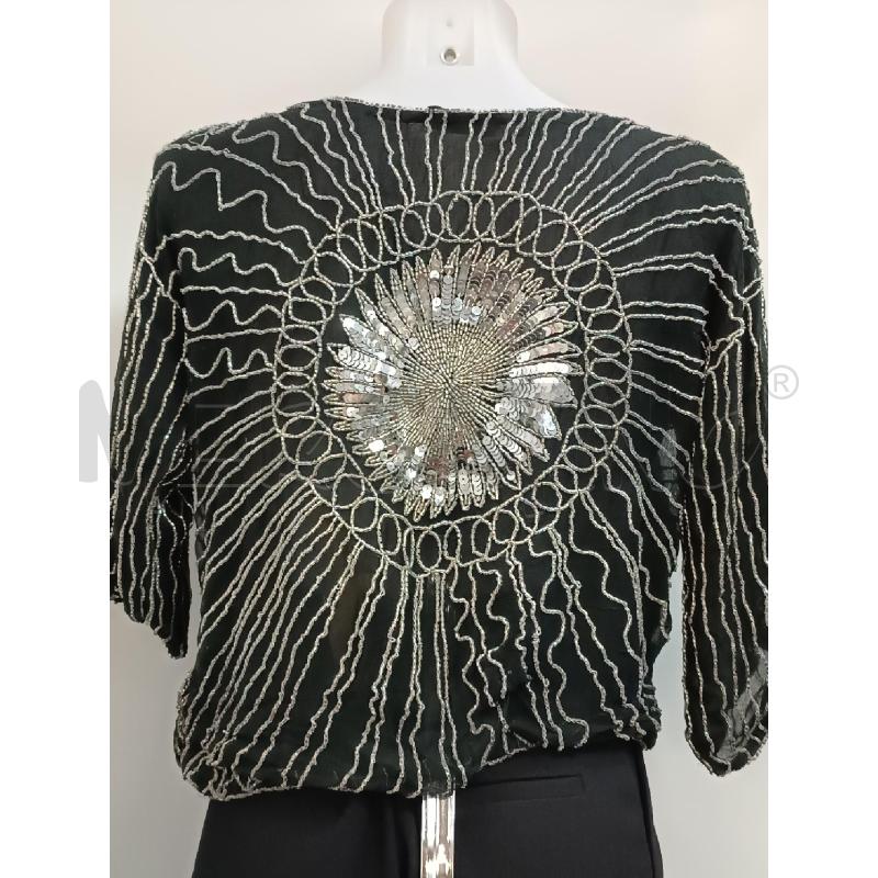 BLUSA DONNA PIMKIE NERO PERLINE E STRASS ARGENTATE | Mercatino dell'Usato Torino tenivelli 3