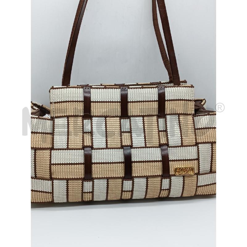 BORSA DONNA DEWAN BEIGE BIANCA MARRONE INSERTI IN PELLE  | Mercatino dell'Usato Torino tenivelli 1
