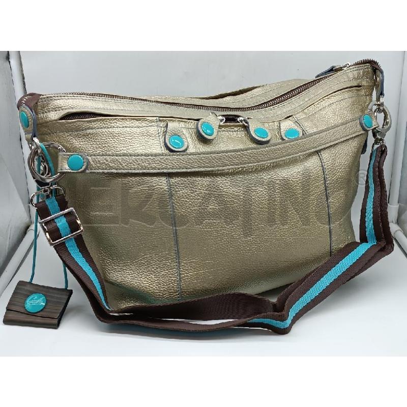 BORSA DONNA GABS PELLE DORATA MARTELLATA INTERNO TURCHESE  | Mercatino dell'Usato Torino tenivelli 1
