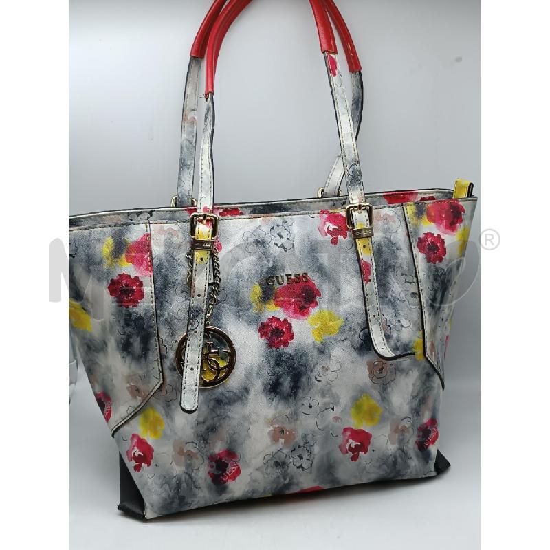 BORSA DONNA GUESS GRIGIO FANTASIA FLOREALE ROSSO GIALLO  | Mercatino dell'Usato Torino tenivelli 1