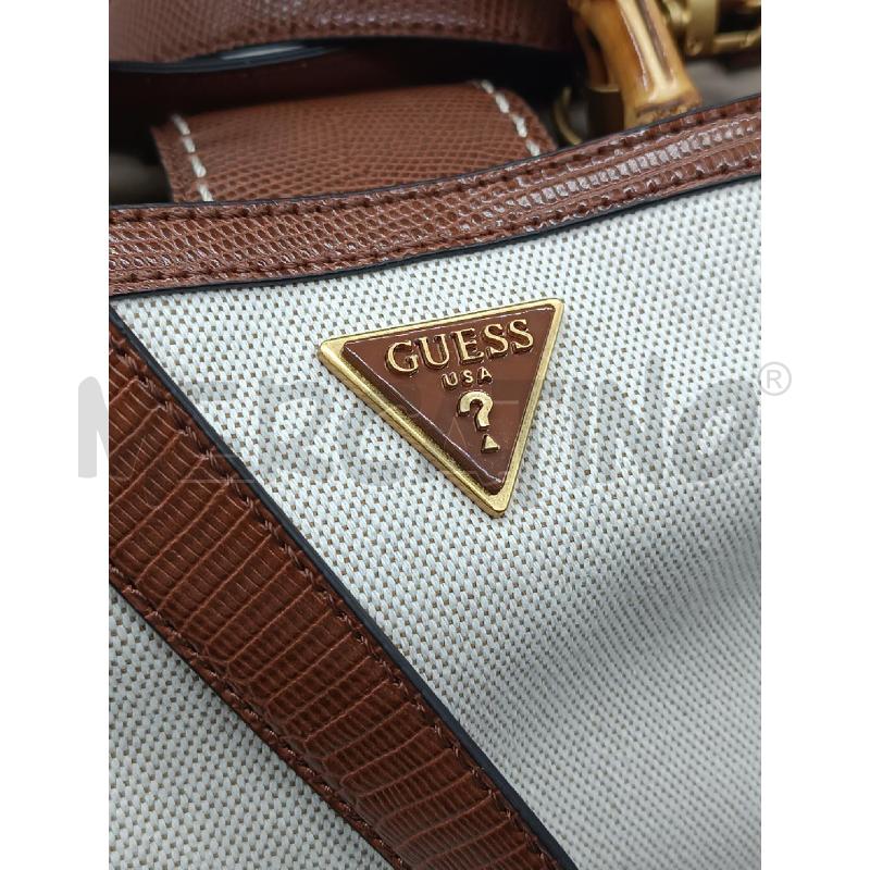 BORSA DONNA GUESS TESSUTO E T.PELLE MARRONE MANICI BAMBU | Mercatino dell'Usato Torino tenivelli 2