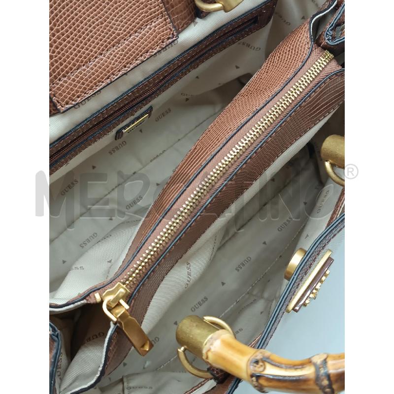 BORSA DONNA GUESS TESSUTO E T.PELLE MARRONE MANICI BAMBU | Mercatino dell'Usato Torino tenivelli 3