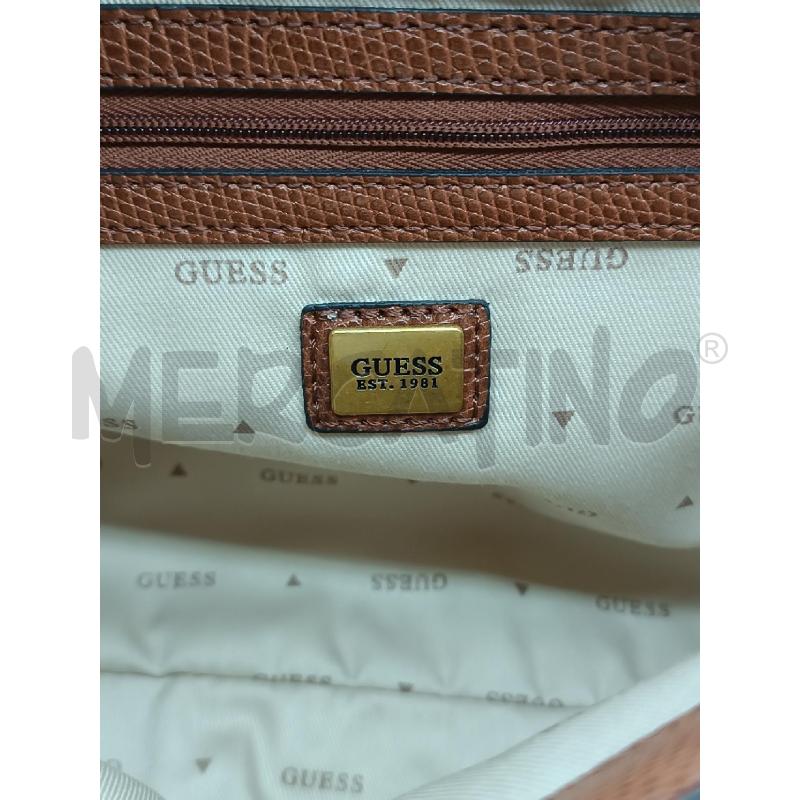 BORSA DONNA GUESS TESSUTO E T.PELLE MARRONE MANICI BAMBU | Mercatino dell'Usato Torino tenivelli 4