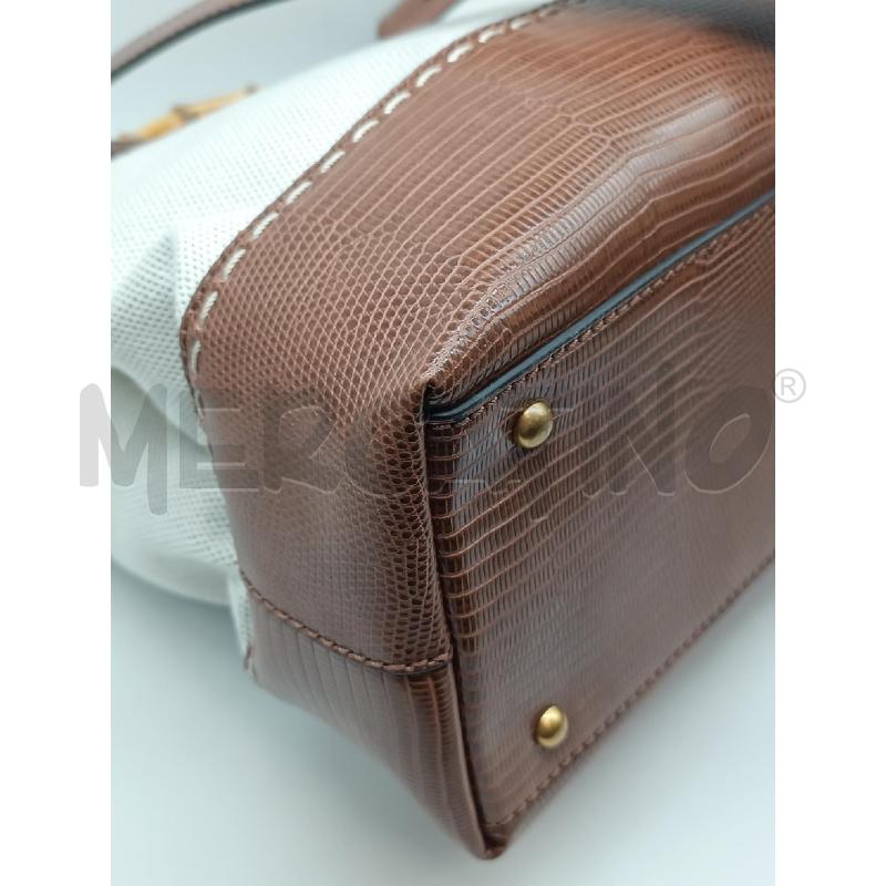 BORSA DONNA GUESS TESSUTO E T.PELLE MARRONE MANICI BAMBU | Mercatino dell'Usato Torino tenivelli 5