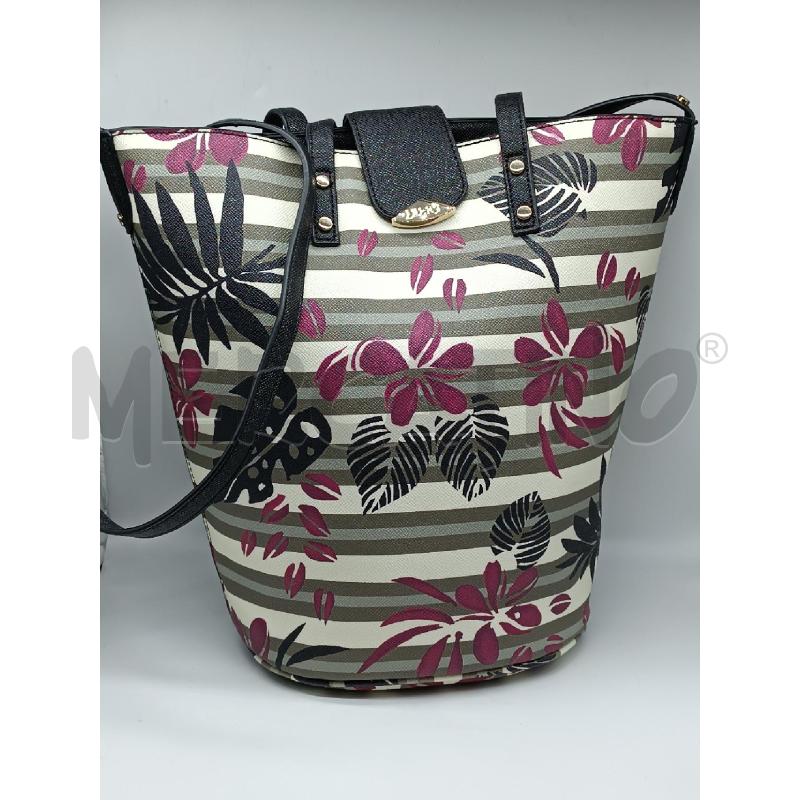BORSA DONNA LIU JO RIGHE VERDONE FLOREALE BORDEAUX NERO  | Mercatino dell'Usato Torino tenivelli 1
