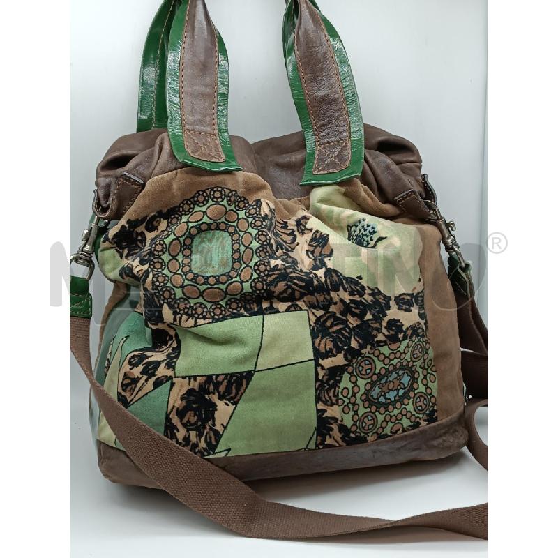 BORSA DONNA MALIPARMI VELLUTO LISCIO MARRONE FANTASIA VERDE INSERTI IN PELLE | Mercatino dell'Usato Torino tenivelli 1