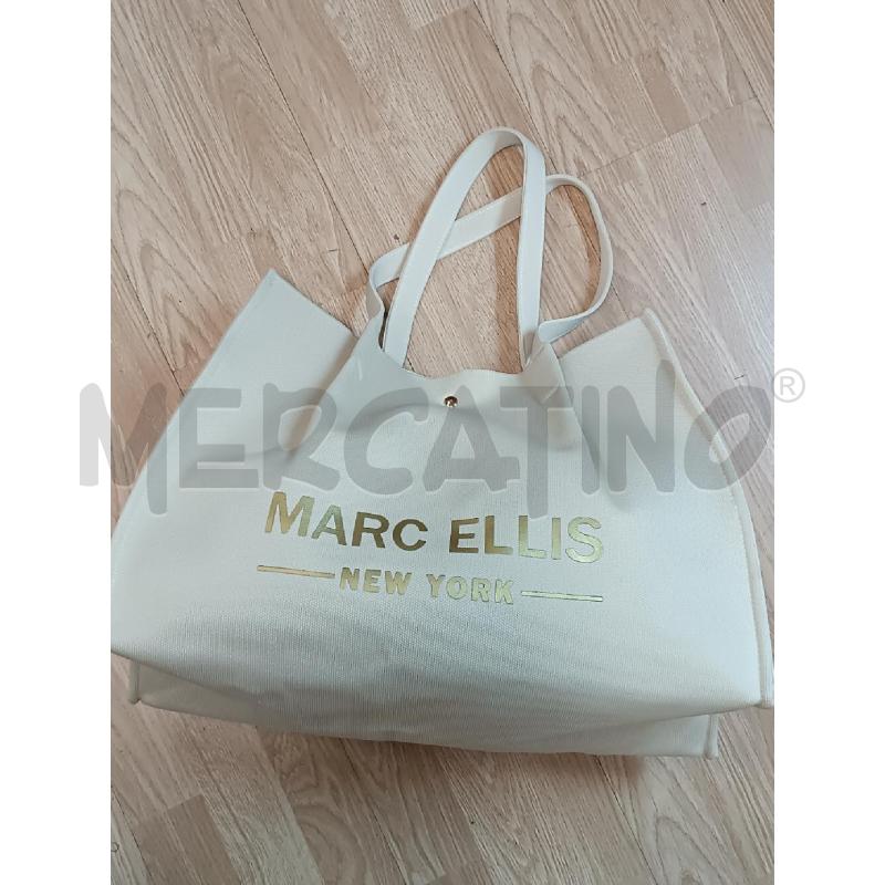 BORSA DONNA MARC ELLIS BEIGE SCRITTA DORATA IN TESSUTO  | Mercatino dell'Usato Torino tenivelli 1