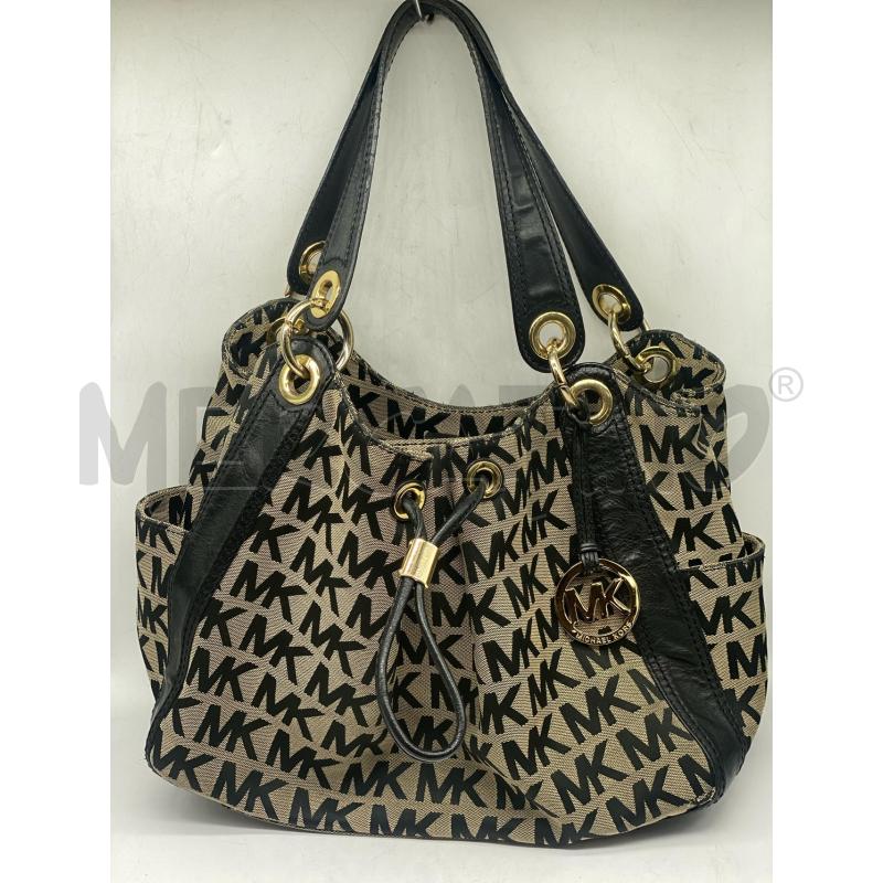 BORSA DONNA MICHAEL KORS NERA BEIGE TESSUTO E PELLE  | Mercatino dell'Usato Torino tenivelli 1