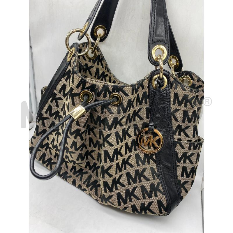 BORSA DONNA MICHAEL KORS NERA BEIGE TESSUTO E PELLE  | Mercatino dell'Usato Torino tenivelli 5