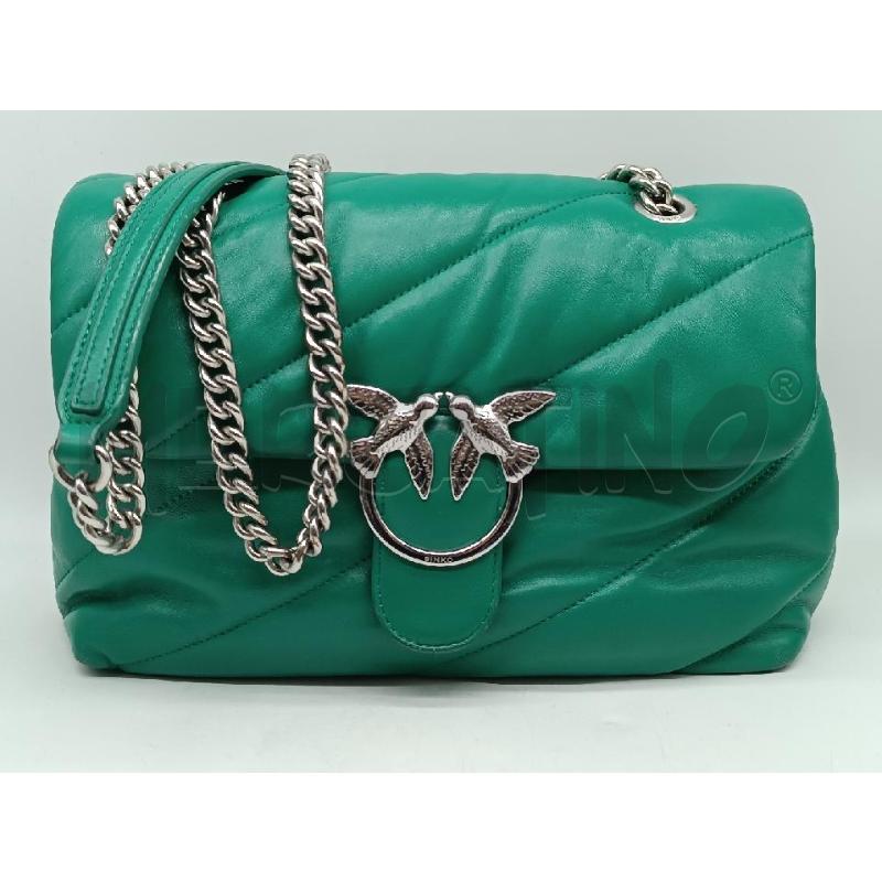 BORSA DONNA PINKO VERDE TRAPUNTATA TRACOLLA CATENA CROMATA  | Mercatino dell'Usato Torino tenivelli 1