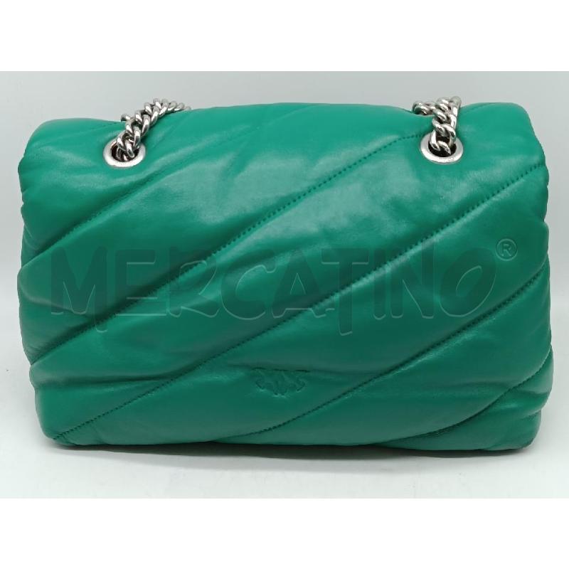 BORSA DONNA PINKO VERDE TRAPUNTATA TRACOLLA CATENA CROMATA  | Mercatino dell'Usato Torino tenivelli 3