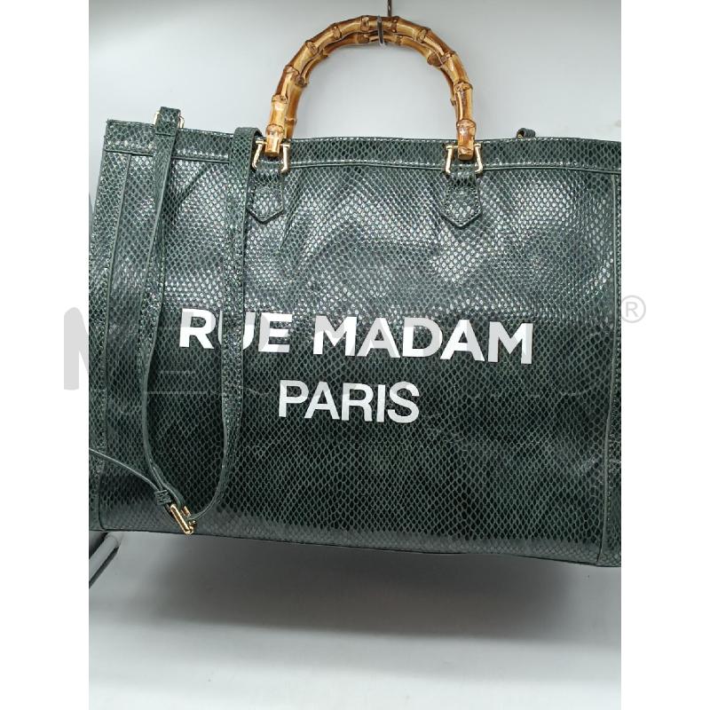 BORSA DONNA RUE MADAM PARIS VERDONE NERO MANICI BAMBU EFFETTO RETTILE | Mercatino dell'Usato Torino tenivelli 1