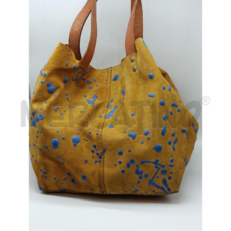 BORSA DONNA SAICEI IN PELLE SCAMOSCIATA SENAPE MCULATA BLU  | Mercatino dell'Usato Torino tenivelli 1
