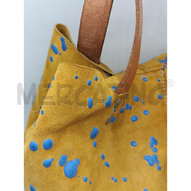 BORSA DONNA SAICEI IN PELLE SCAMOSCIATA SENAPE MCULATA BLU  | Mercatino dell'Usato Torino tenivelli 2
