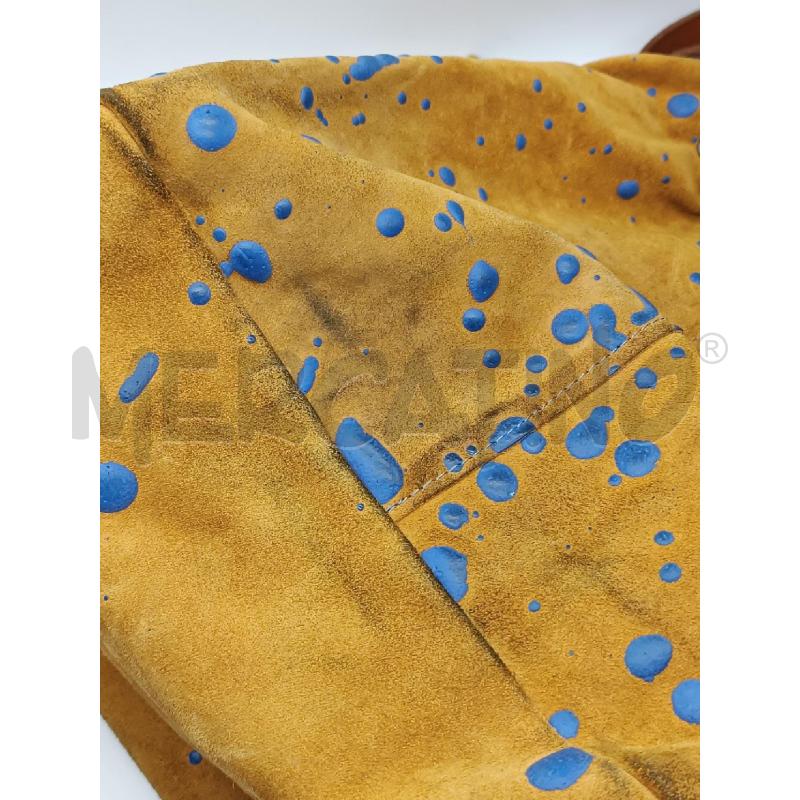 BORSA DONNA SAICEI IN PELLE SCAMOSCIATA SENAPE MCULATA BLU  | Mercatino dell'Usato Torino tenivelli 5
