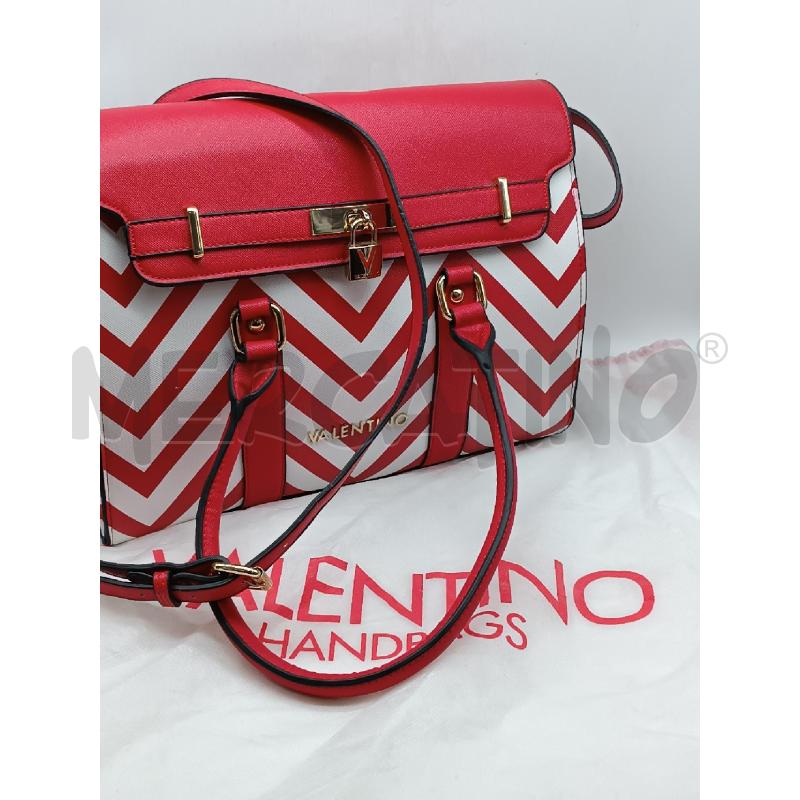 BORSA DONNA VALENTINO ROSSO BIANCO ZIG ZAG INSERTI DORATO  | Mercatino dell'Usato Torino tenivelli 1