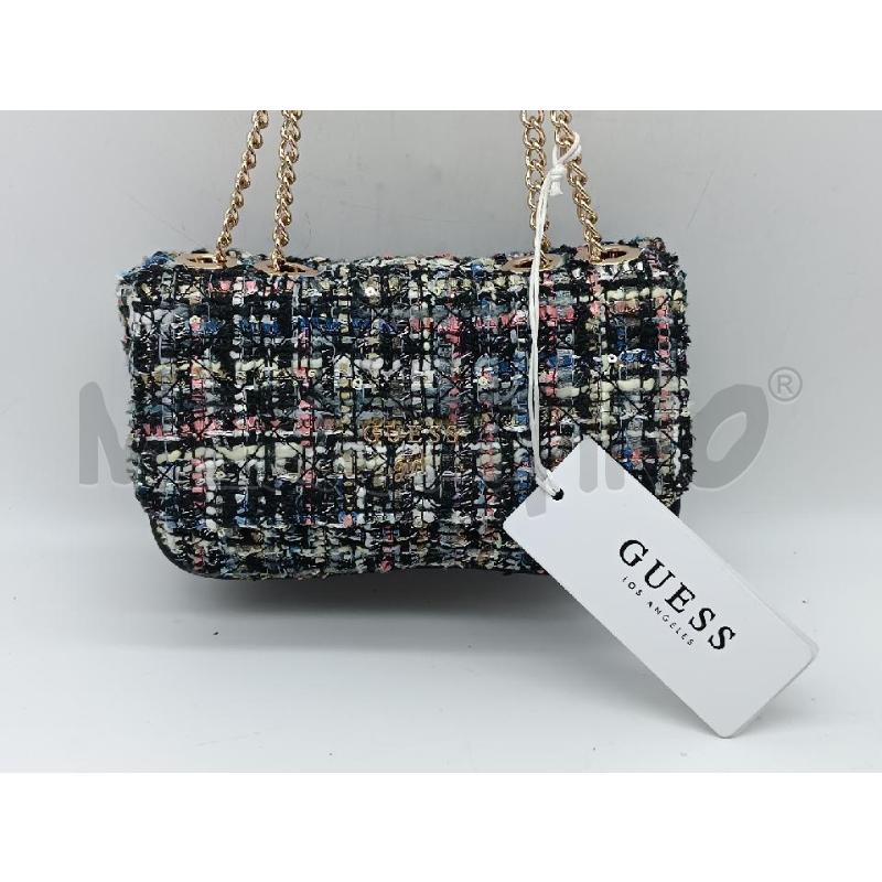 BORSETTA DONNA GUESS TWEED NERO BEIGE BLU PAILLETTES  | Mercatino dell'Usato Torino tenivelli 1