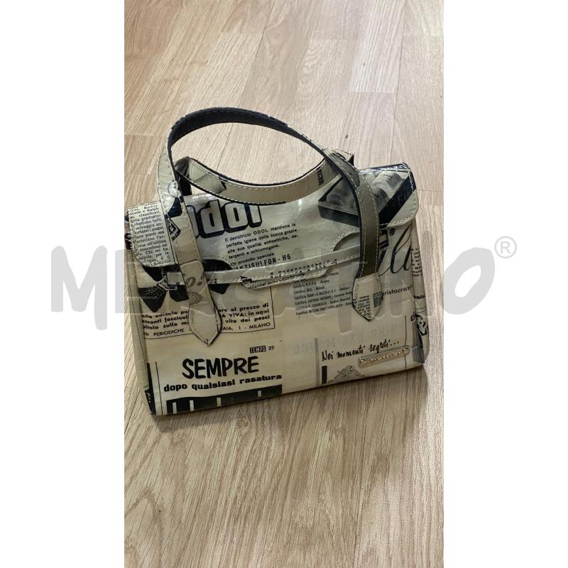BORSETTA DONNA MOMABOMA BEIGE STAMPA SCRITTE NERE  | Mercatino dell'Usato Torino tenivelli 1