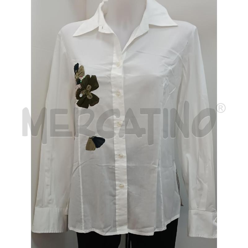 CAMICIA DONNA CLAUDIA GIL BIANCA FIORI VERDI  | Mercatino dell'Usato Torino tenivelli 1