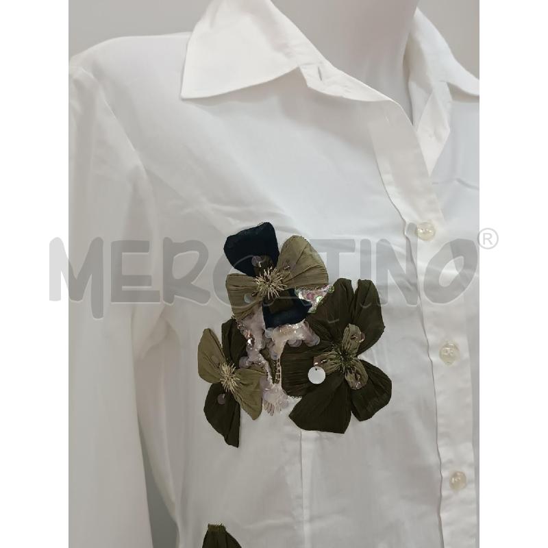 CAMICIA DONNA CLAUDIA GIL BIANCA FIORI VERDI  | Mercatino dell'Usato Torino tenivelli 2