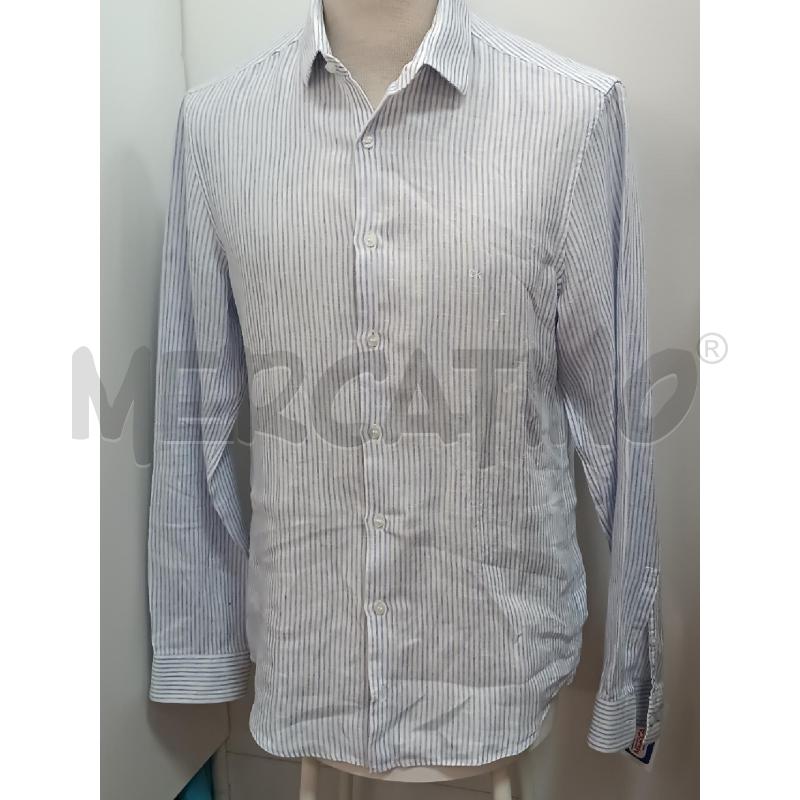 CAMICIA UOMO CALVIN KLEIN LINO BIANCA RIGHE AZZURRE MODELLO SLIM FIT COLLO 41 | Mercatino dell'Usato Torino tenivelli 1