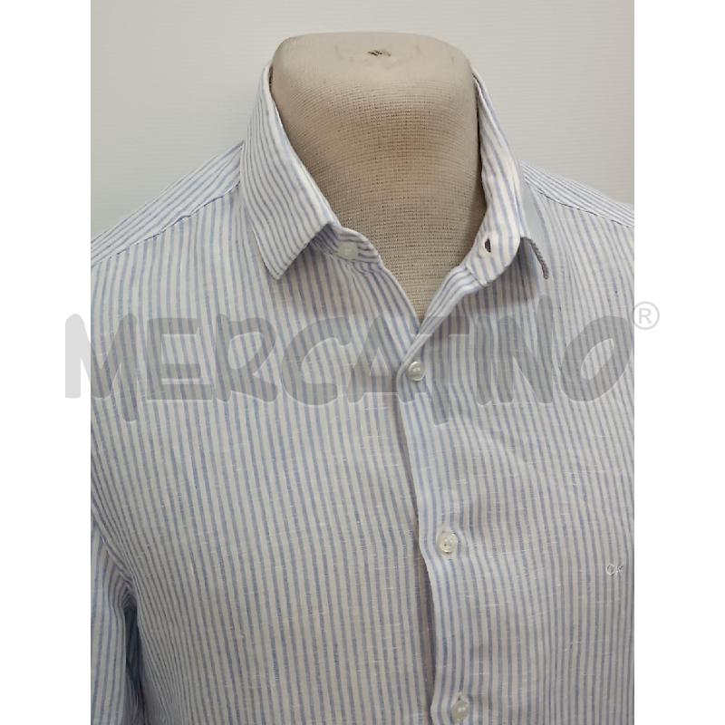 CAMICIA UOMO CALVIN KLEIN LINO BIANCA RIGHE AZZURRE MODELLO SLIM FIT COLLO 41 | Mercatino dell'Usato Torino tenivelli 2