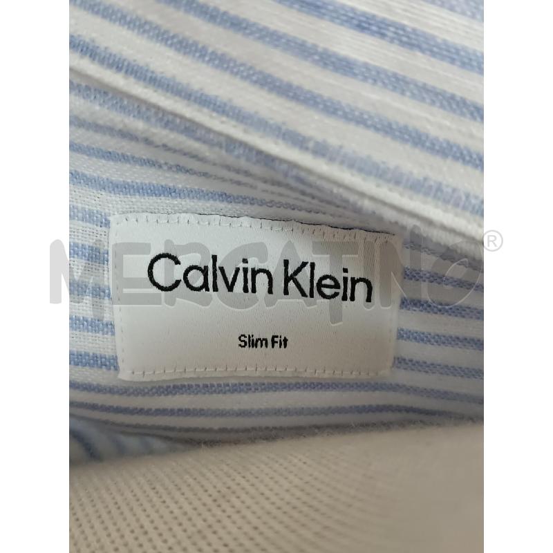 CAMICIA UOMO CALVIN KLEIN LINO BIANCA RIGHE AZZURRE MODELLO SLIM FIT COLLO 41 | Mercatino dell'Usato Torino tenivelli 5