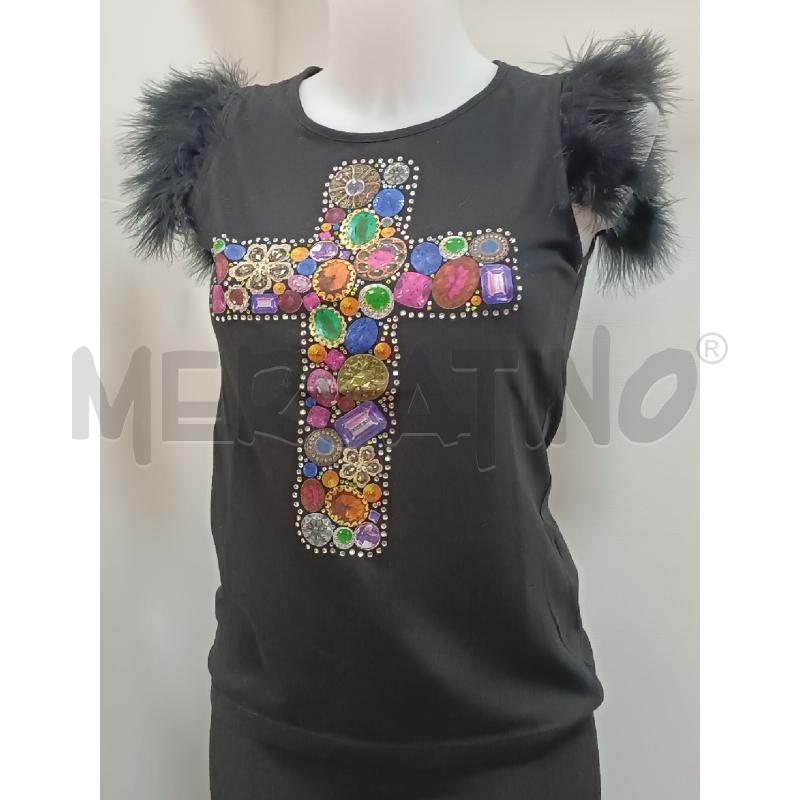 CANOTTA DONNA DENNY ROSE CROCCHE DISEGNO GEMME MANICHE PIUME  | Mercatino dell'Usato Torino tenivelli 1