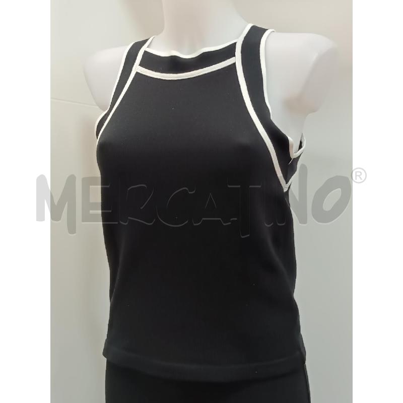 CANOTTA DONNA MASSIMO DUTTI DI MAGLIA NERA BORDINI BIANCHI | Mercatino dell'Usato Torino tenivelli 1