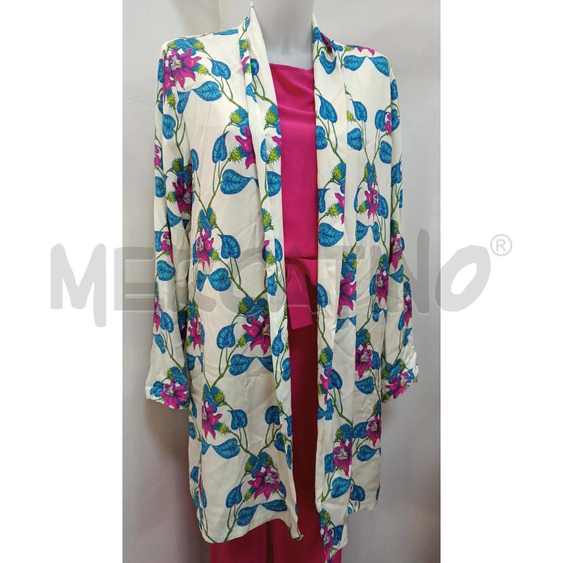 CARDIGAN DONNA KIMONO WU'SIDE 3/4 PANNA FLOREALE BLU ROSA FUCSIA  | Mercatino dell'Usato Torino tenivelli 1