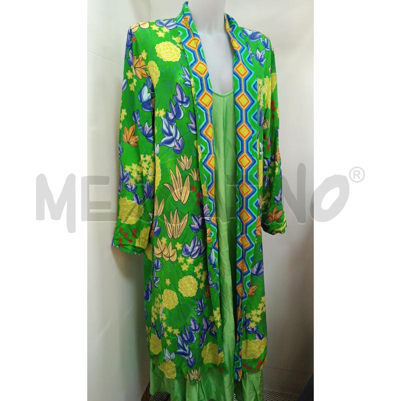 CARDIGAN DONNA KIMONO WU'SIDE DOUBLEFACE VERDE GIALLO BLU CIOLA ROMBI FLOREALE | Mercatino dell'Usato Torino tenivelli 2